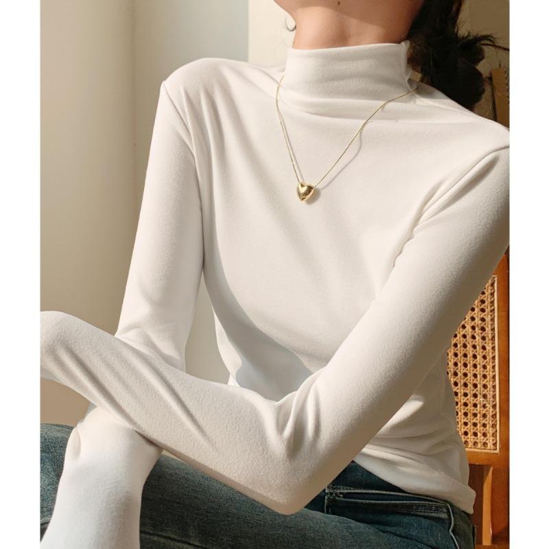 Women Solid Half High Collar Seamless Slim Fit Warm Thermal Base Layer Top