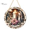 Seasonal Wall Sign Christmas Wooden Hanging Sign, Gnome Snowman Angel Candle 2D Wood Plaque, Xmas Door Hanger Vintage for Home Porch Holiday