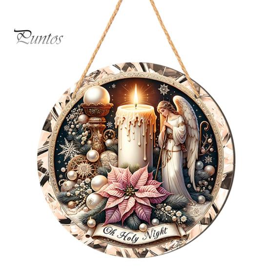 Seasonal Wall Sign Christmas Wooden Hanging Sign, Gnome Snowman Angel Candle 2D Wood Plaque, Xmas Door Hanger Vintage for Home Porch Holiday