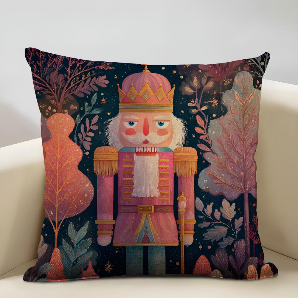Nutcracker Cartoon Cushion Cover Household Decoration Linen Sofa Cushion Cover: Skin-Friendly & Breathable With Invisible Zipper