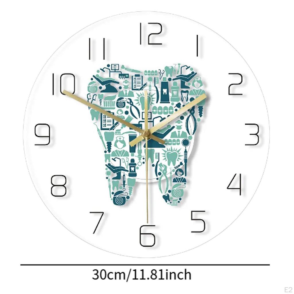 Tooth Wall Clock,Silent 30cm Modern Home Decor Watch Round Hanging Clock for Counter Living