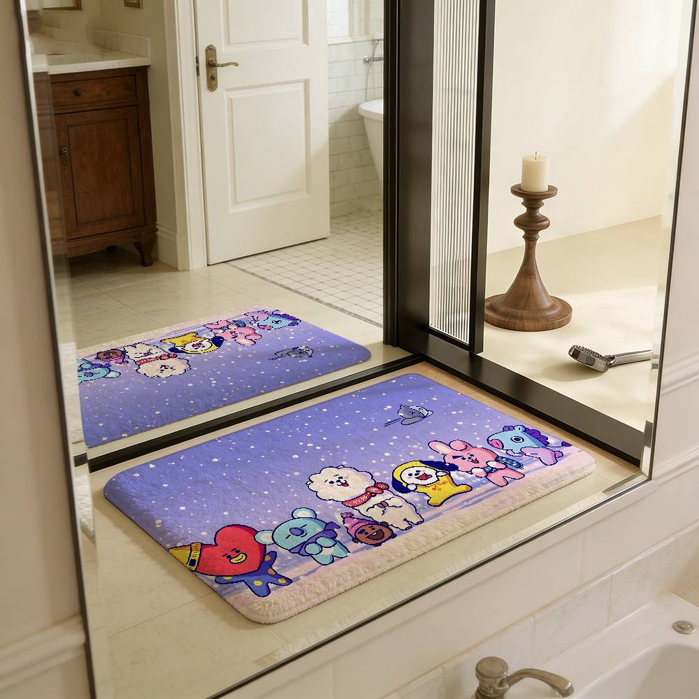 Cute B-b-bt21-es Bathroom Mat Anti-slip Absorb Water Long Strip Cushion Bedroon Mat Welcome Doormat