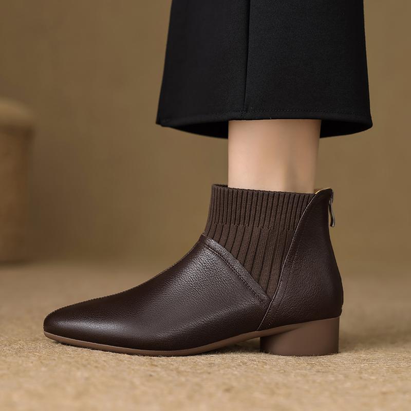 Fashion 2025 Autumn/Winter Women Boots Genuine Leather Women Shoes Round Toe Chunky Heel Shoes Ankle Boots Modern Chelsea Boots
