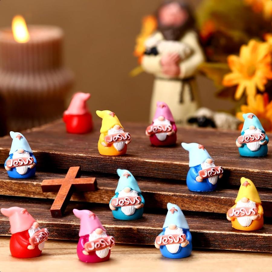 

25 шт. Мини-фигурки гномов Иисуса Оптом Пасхальные Смоляные Фигурки Иисуса с Крестом Крошечный Гном Миниатюра для Игры в Прятки Религиозный Святой Уи United States
