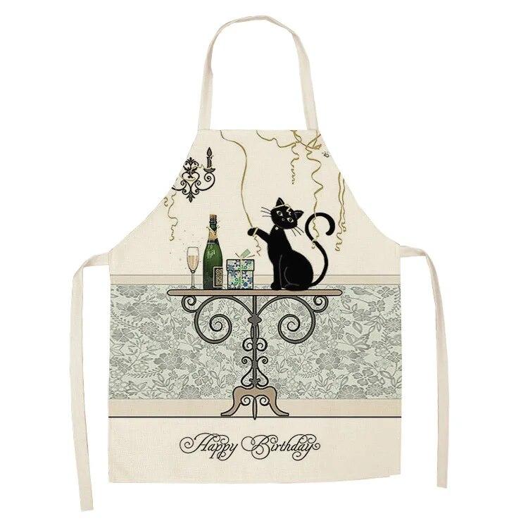 1 Pack Cute Cat Pattern Kitchen Cooking Baking BBQ Aprons for Men and Women Linen Bibs Home Cleaning Accessories