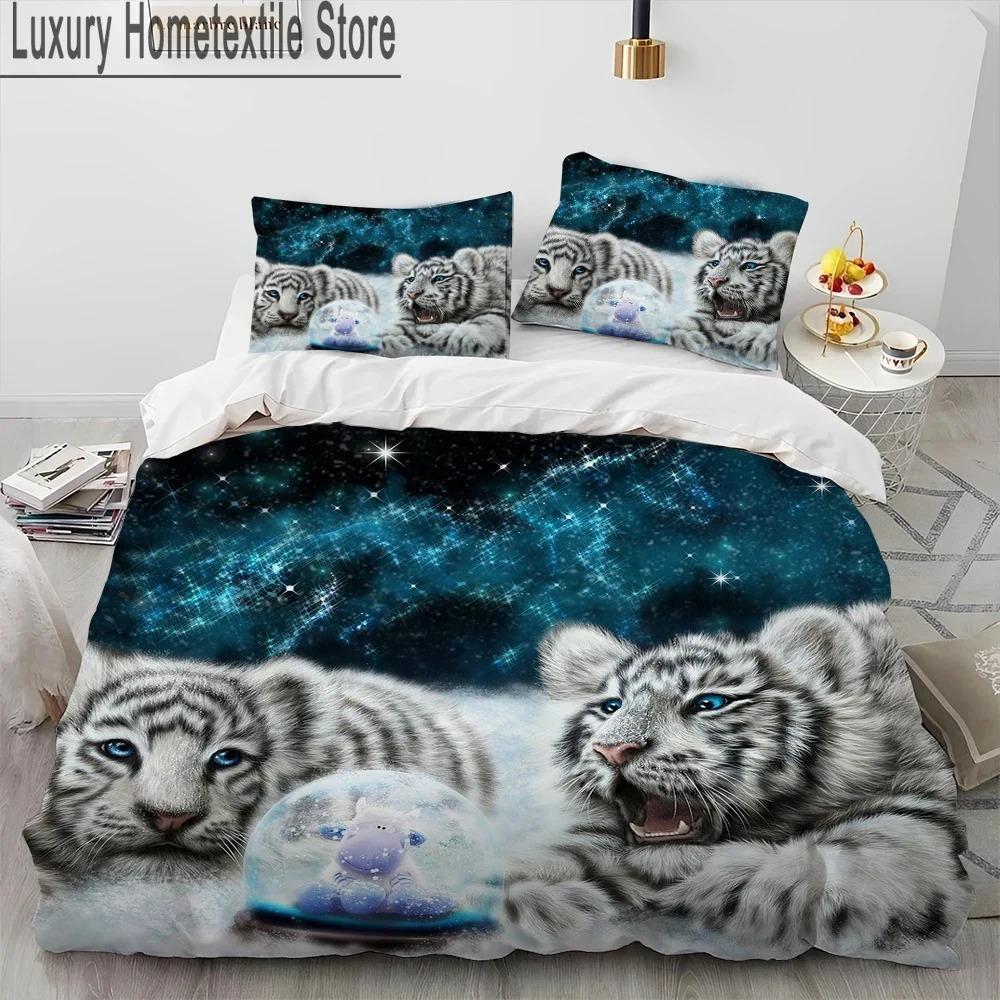 3D Tiger Leopard Wolf Animal Luxury Comforter Bedding Set,Duvet Cover Bed Set Quilt Cover Pillowcase,King Queen Size Bedding Set