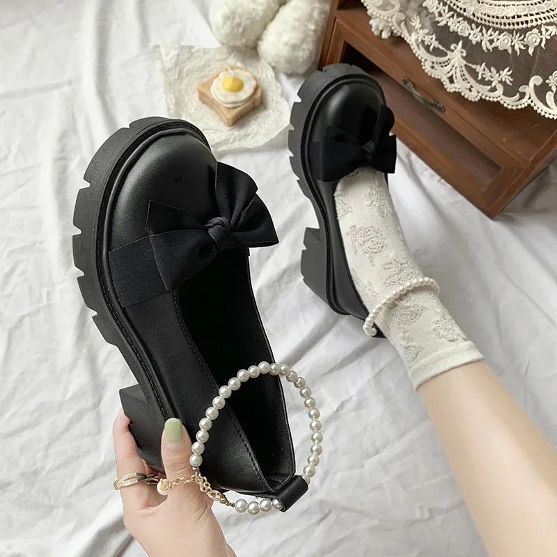Fashion New Sexy Fashionable Elegant Shallow Mouth Round Toe Square Heel Thick Sole Casual Solid Color Bow Women's Shoes