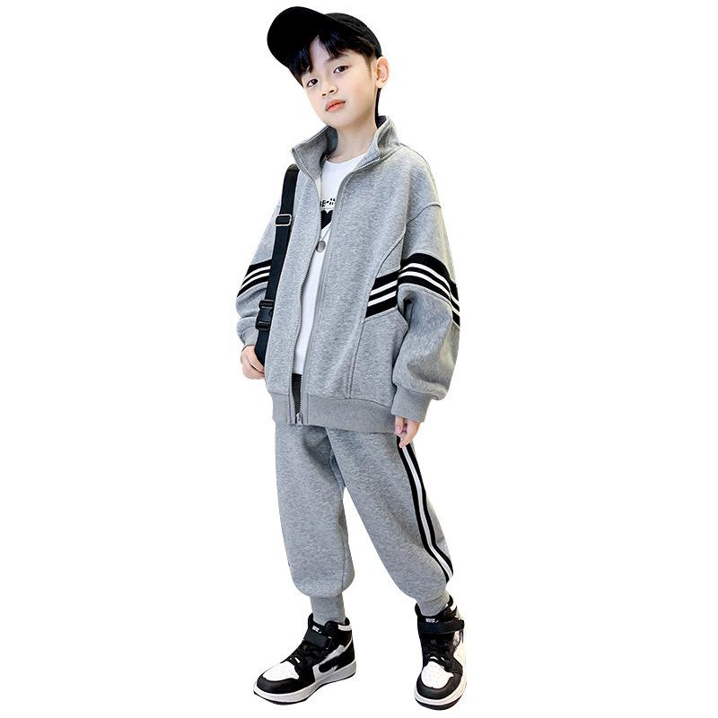 Boys  Spring Autumn Fashion Cotton Clothing Sets Striped Zipper Jacket Pants 2Pcs Outfits for Kids Tracksuits
