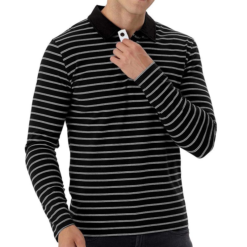 Men's high-end golf striped polo shirt t-shirt men's lapel Paul shirt long sleeve tops
