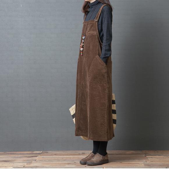 Autumn and Winter Solid Color Corduroy Literary Retro Dress Women's Loose Large Size Slimming Suspender Skirt
