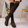 Large size suede long tube over the knee rear strap fashion boots autumn and winter new round head square heel women's boots