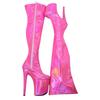Women Knee-high Boots Lace Up Zipper Thin High Heeled Shoes Nightclub Pole Dance Round Toe Long Boots