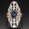 Vintage Inlaid Purple Stone CZ Women's Ring Ethnic Two Color Hand Carving Daily Wear Party Jewelry Anniversary Gift