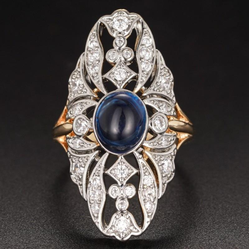 Vintage Inlaid Purple Stone CZ Women's Ring Ethnic Two Color Hand Carving Daily Wear Party Jewelry Anniversary Gift