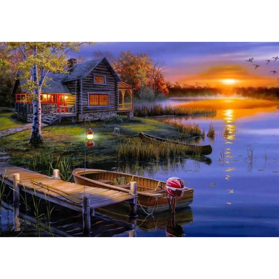 5D DIY Coastal Landscape Diamond Painting Rhinestone Picture Full Diamond Embroidery Gift Mosaic Decoration Cross Stitch Kit