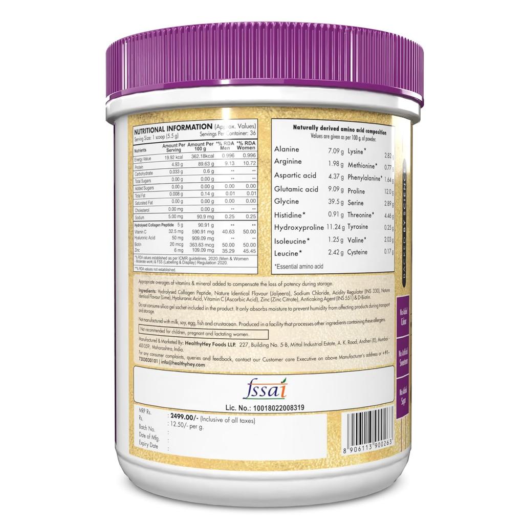 Skin Glow-n-Shine® Collagen Powder 200g | Hydrolysed Collagen for Women and Men with Hyaluronic Acid, Biotin and Vitamin C for Healthy Skin