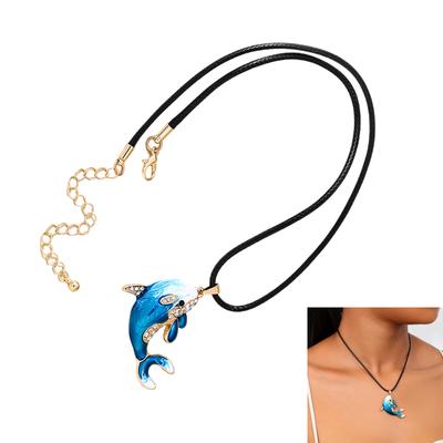 Rhinestones Dolphin Pendant Necklace for Women Adjustable Length Neckchain Choker Lightweight Comfortable Accessory