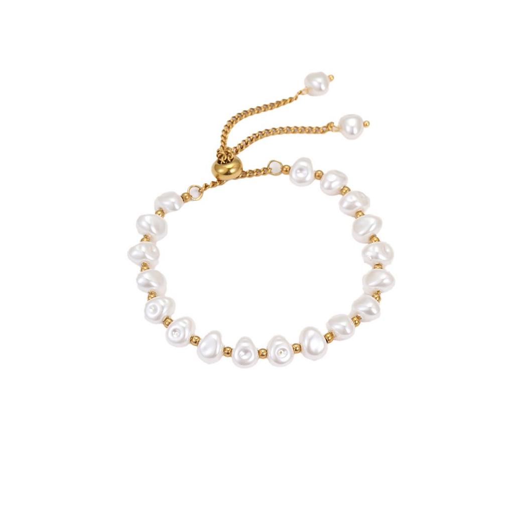 Elegant Baroque Faux Pearl Stainless Steel Layered Bracelet Earrings Set