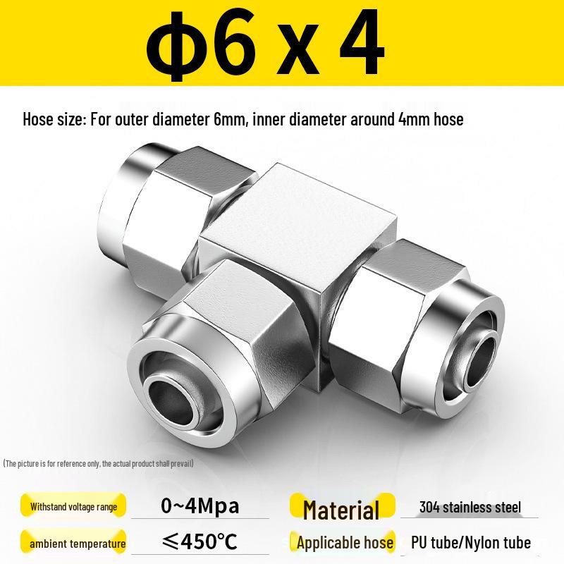 

Zhuo Ji 304 Stainless Steel Quick Connect Pneumatic Tee for PU, PTFE, and Nylon Tubes