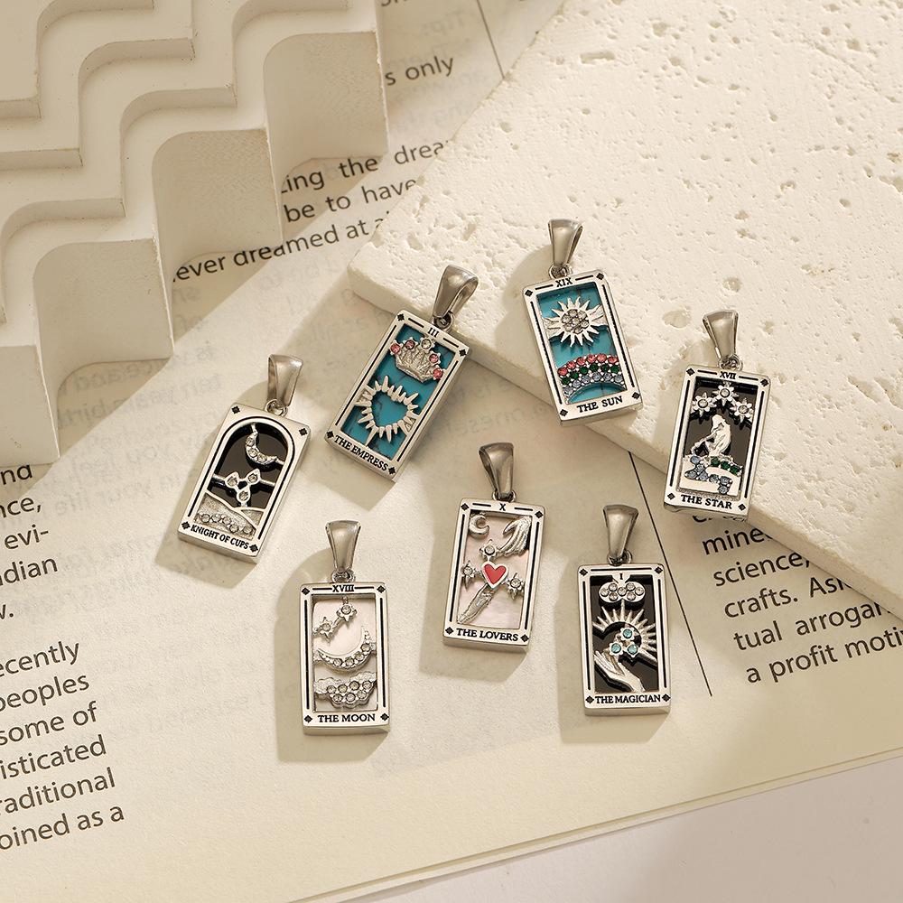 18k Gold Electroplated Stainless Steel Tarot Card Pendant - European & American Style, High-End Waterproof Design for Women