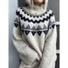 Fall Winter Women's Vintage Loose Jacquard Pullover Knit Sweater, Oversized Casual Top for European American Women