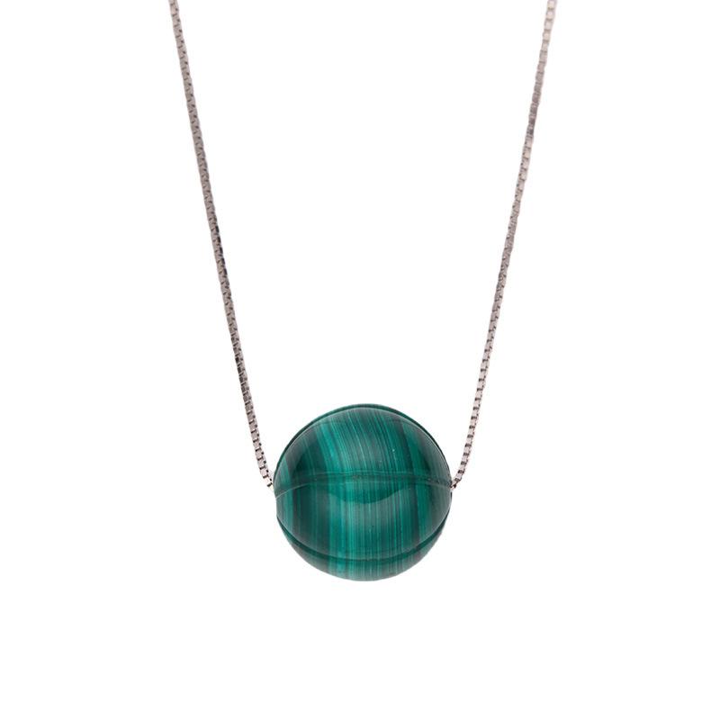 Niche Design S925 Sterling Silver Natural Malachite Colored Treasure Necklace Feminine Simple Temperament Various Pendant Earrings