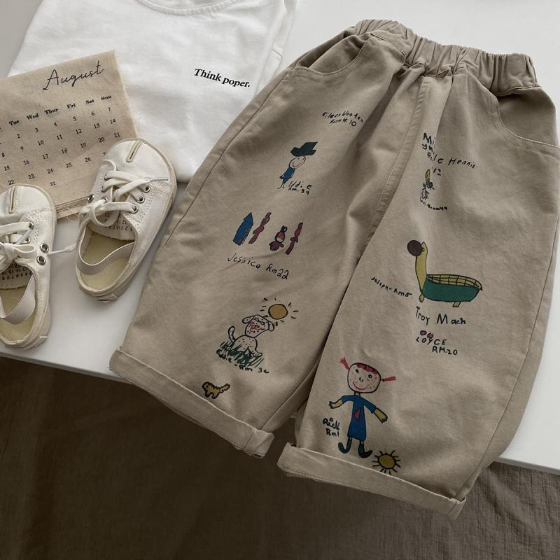 

Japan Korean Children Clothes Boy Kids Fashion Trousers Spring Autumn Baby Pocket Ankle Length Loose Girl Cartoon Casual Pants 140 хакі