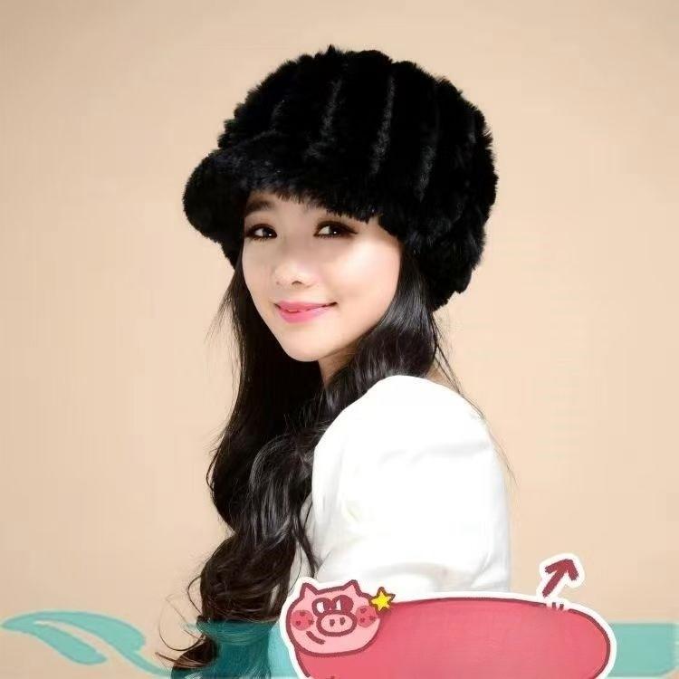 Fur Rabbit Fur Hat for Women Winter Middle-aged and Elderly Women Rex Rabbit Fur Thick Warm Duckbill Hat Ear Protection Mother Hat