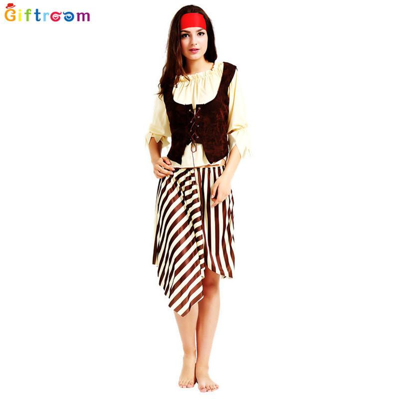 Eyecatching Beige Striped Skeleton Pirate Costume Unisex Design For Fun Halloween