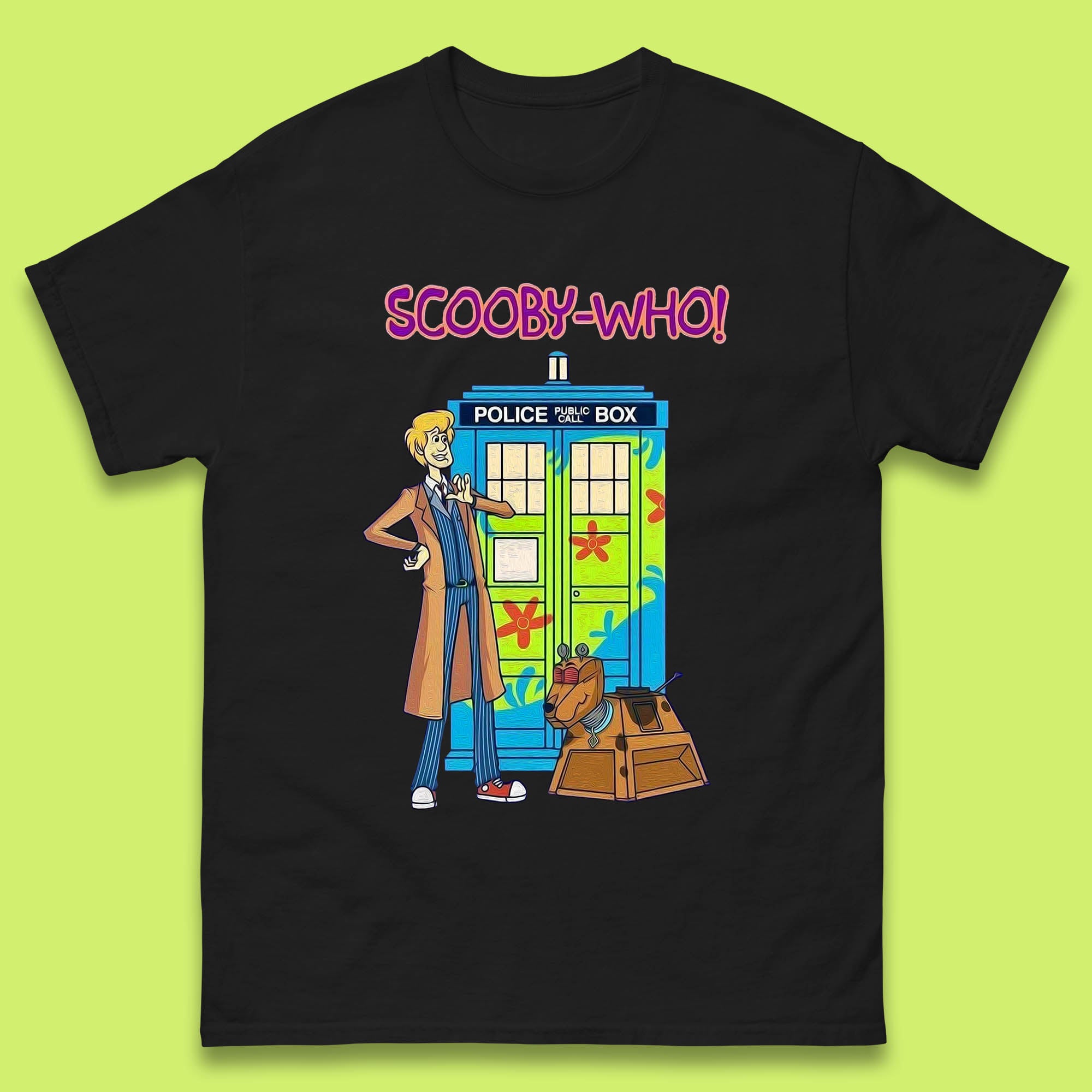 Scooby-Who Police Public Call Box Scooby-Doo Doctor Who Tardis Police Box Mens Tee Top S