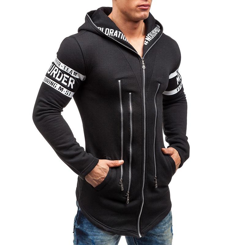 Premium Cotton Blend Men Slim Hoodie With Zipper Pocket And Classic Print Design