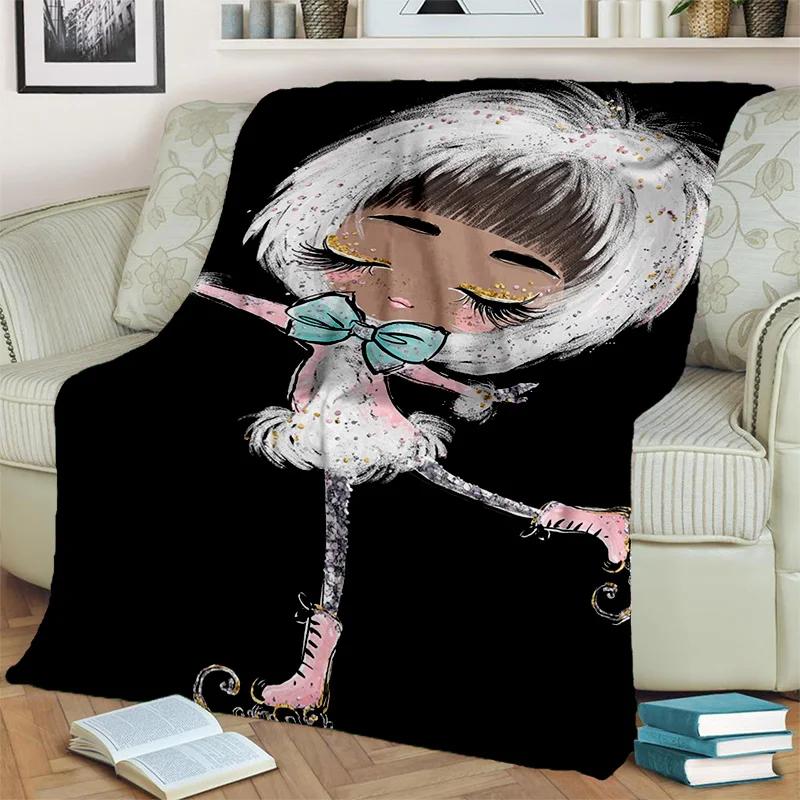 Cute Ballet Girl Ballerina Fairy Cartoon Blanket,soft Throw Blanket for Home Bedroom Bed Sofa Picnic Office Cover Blanket Kids