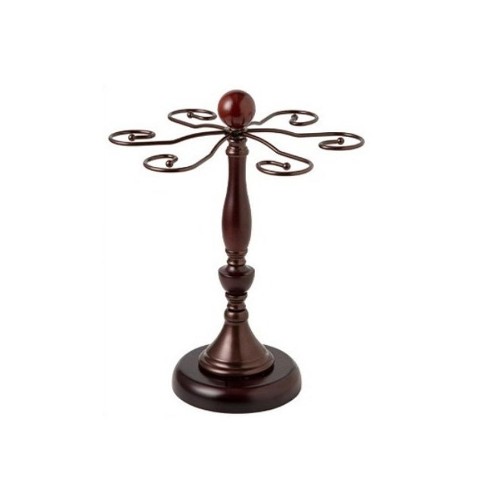 Freestanding 6 Bottles Wine Glass Rack Wooden High-Stem Glass Holder Bar Accessory