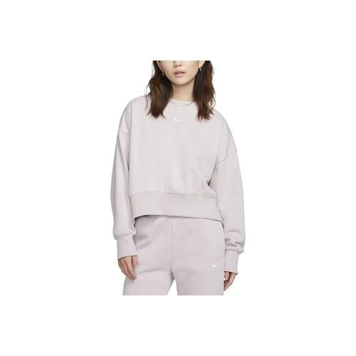 Nike Solid Color Crewneck Cropped Long-Sleeve Sweatshirt for Women Gray-Purple