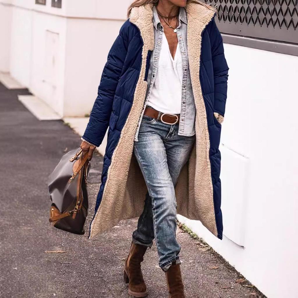 Solid Color Hooded Cotton Double-Sided Slim Fit Cardigan Coat with Long Sleeves