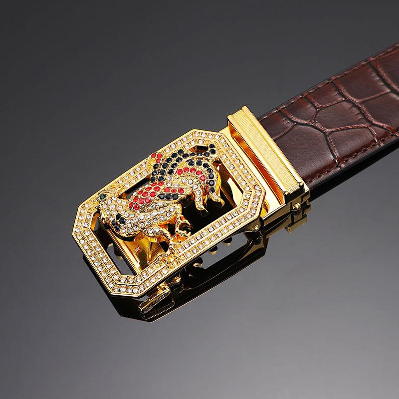 Cinto masculino de couro fivela automática primeira camada couro de vaca doze zodíaco botão cabeça crocodilo padrão cinto masculino