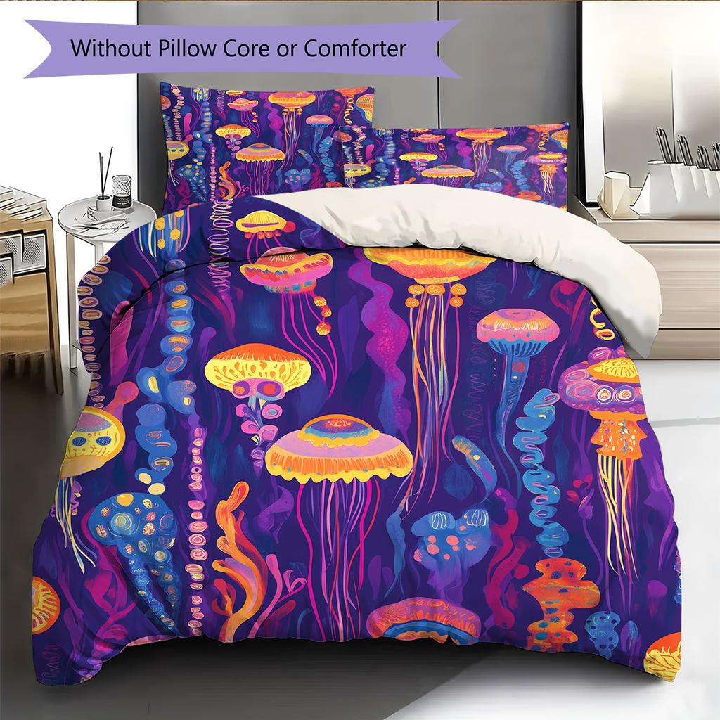 Colorful jellyfish  Pattern Bedding Quilt Set Quilt Cover Pillowcase Home Decoration  Gift (1 * duvet cover + 2 * pillowcase, without core)