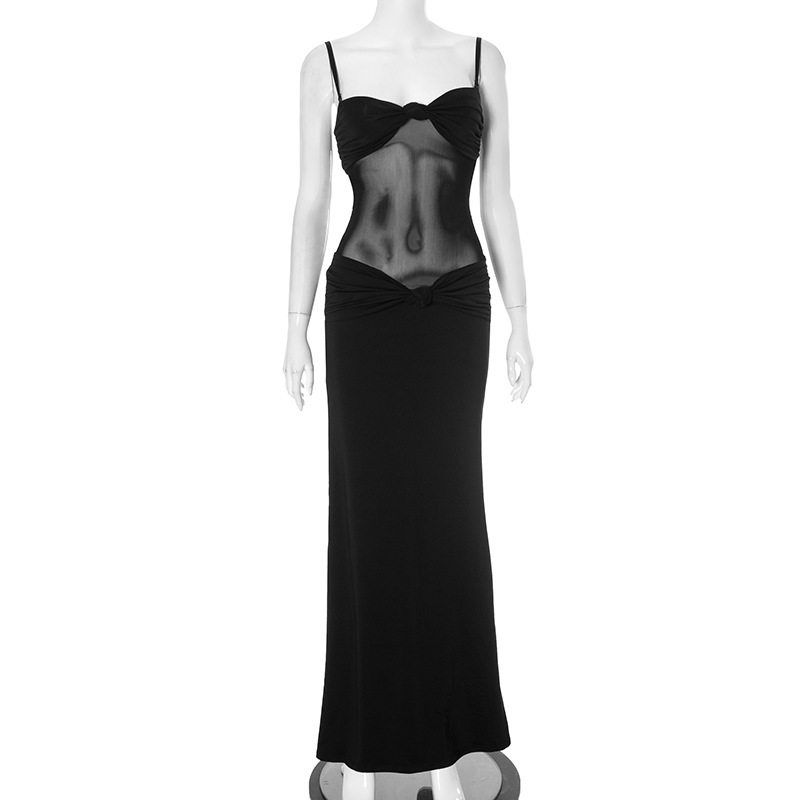 

F24Ds353 European and American Niche Sexy 2025 Spring/Summer Trend Solid Color Elegant and Stylish Strapless Twist-Dress Long Dress Black M