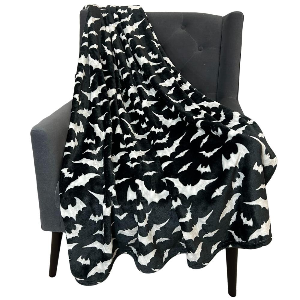 Soft Office Nap Blanket Bat Ghost Print Sofa Throw Blanket Cozy Halloween Flannel Blanket Bed Room