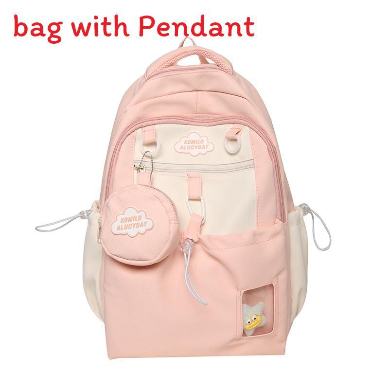Girls Nylon School Backpack Waterproof Soft Sweet Style For Campus Use