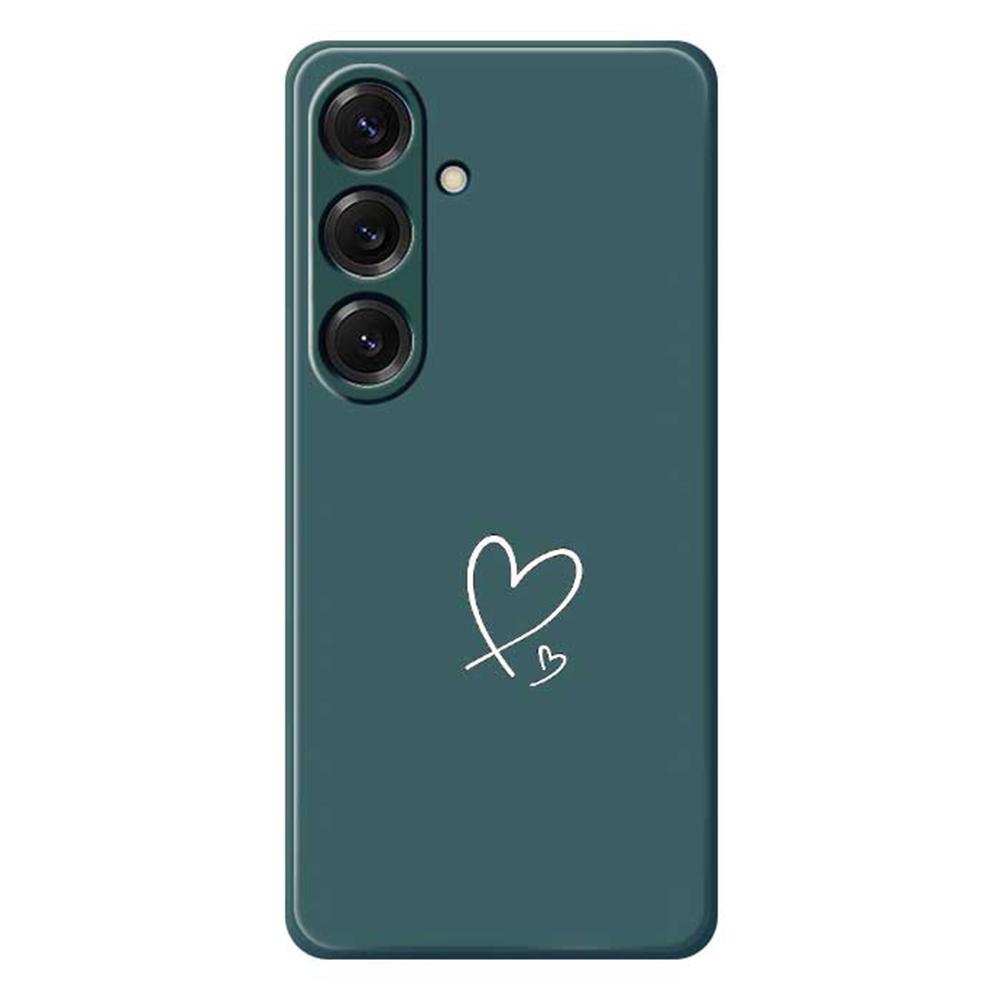 

For Samsung Galaxy S25 Case White Love Pattern Printing Straight Edge TPU Phone Back Cover Green