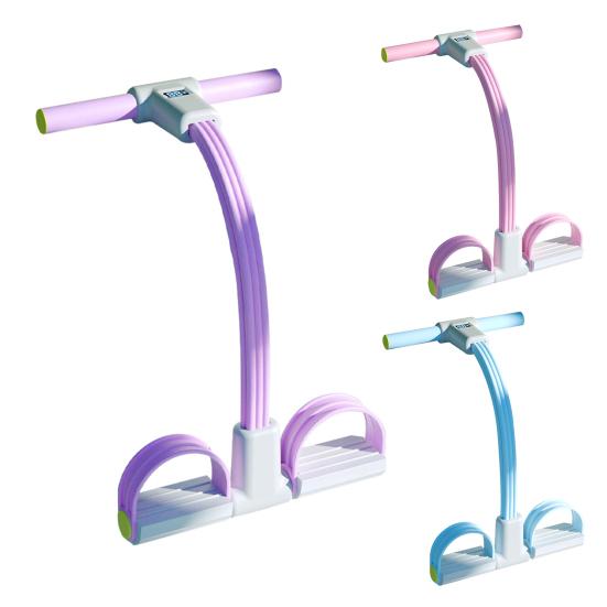 Pedal Ankle Puller with Counter 4/6-Tube LED Display Resistance Band with Handle Elastic Yoga Sit-up Pull Men Women Pedal Tensioner
