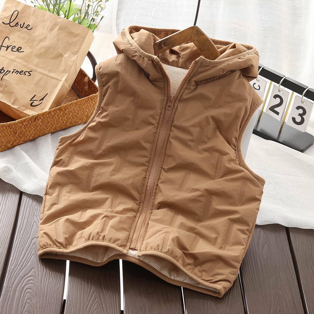 

Boys Wool-Silk Thickened Hooded Vest - Warm School Uniform for Kids 110 хаки