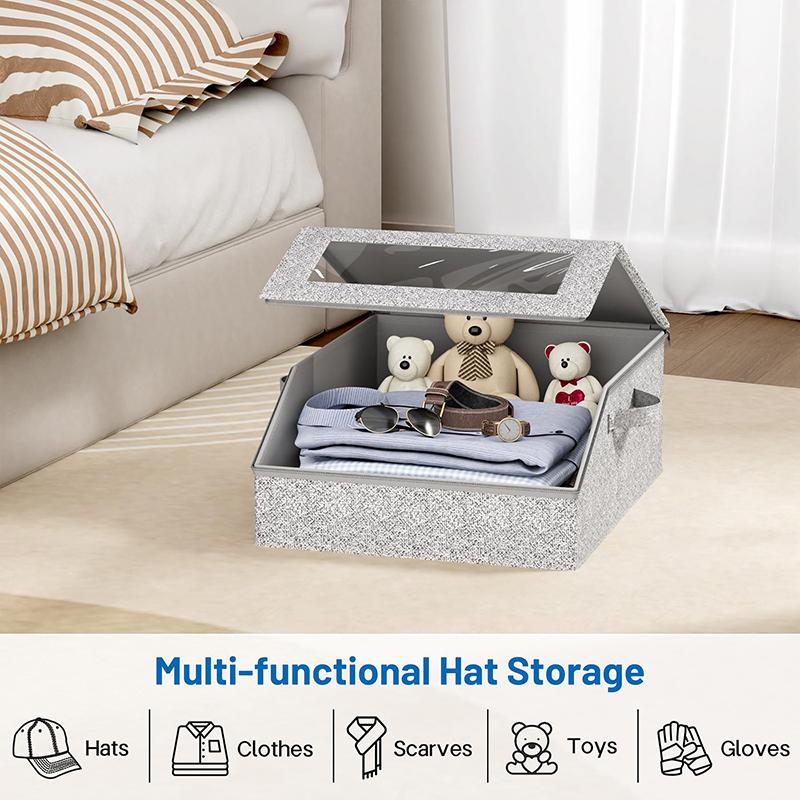 Sturdy Hat Storage For Baseball Caps, Holds Up To 24 Caps Clear Hat Organizer For Closet, Bedroom, Wide Hat Box With Cardboard