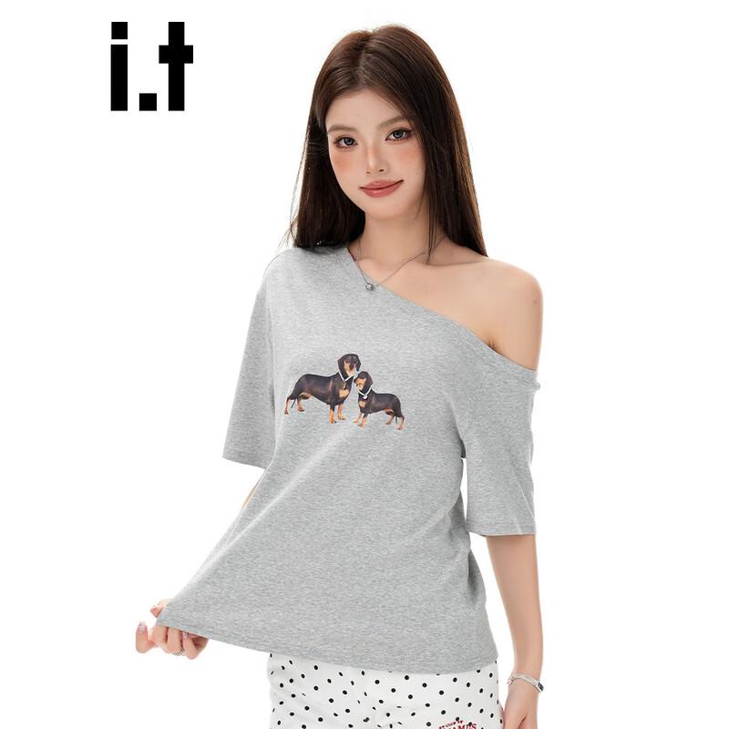 CHOCOOLATEit Dog Print Off-Shoulder T-Shirt