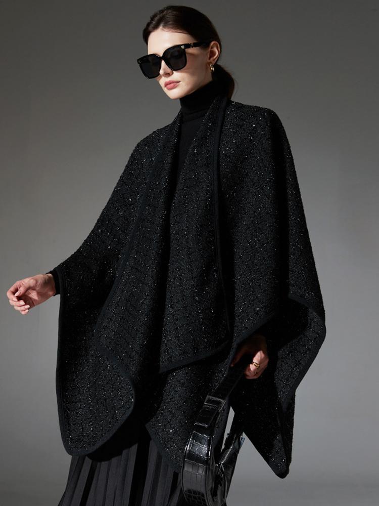 Winter Schal Damen Schichten Poncho Elegant Schwarz Helle Seide Pailletten Party Wickeltücher Schal Schal Capa Para Pashmina Umhang Hohe Qualität