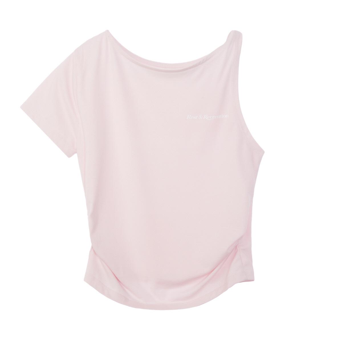 

Women s Letter Print Irregular Short Sleeve Slim Fit T-Shirt One Size розовый