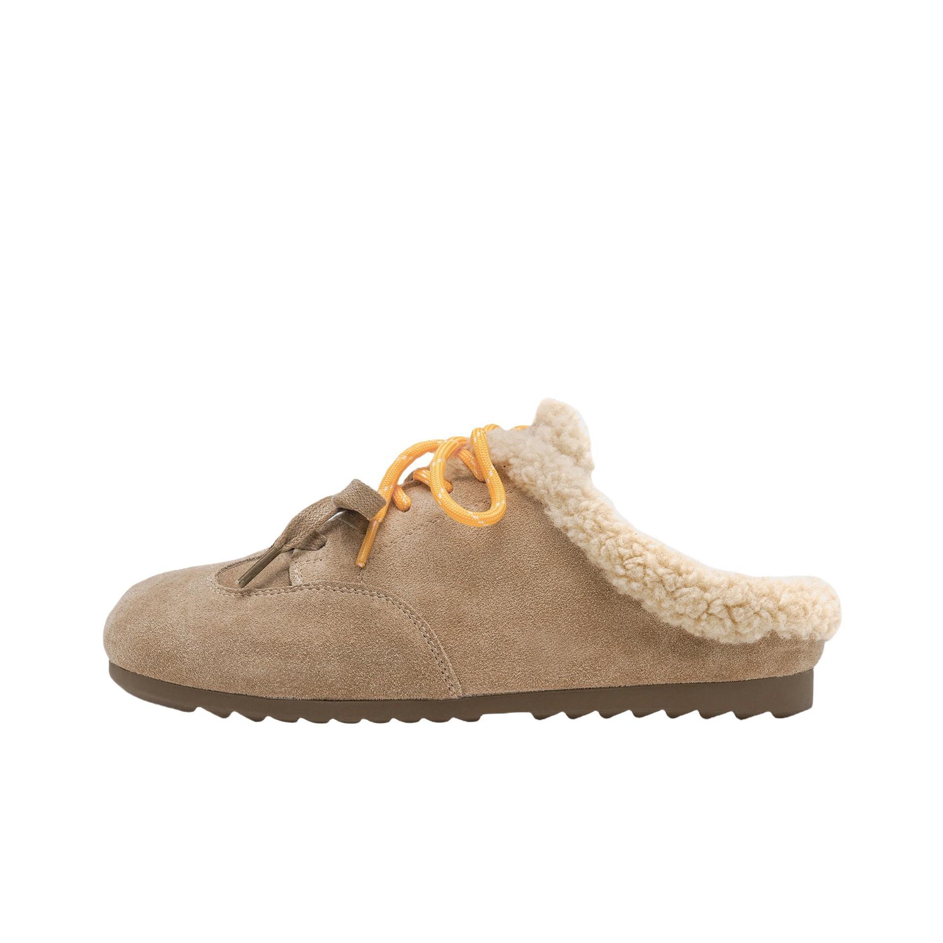 

Niche thick-soled Boken slippers for women s outerwear in the autumn and winter of 2025, the new velvet one-pedal fluffy bag head and half slippers. 40 абрикосовий