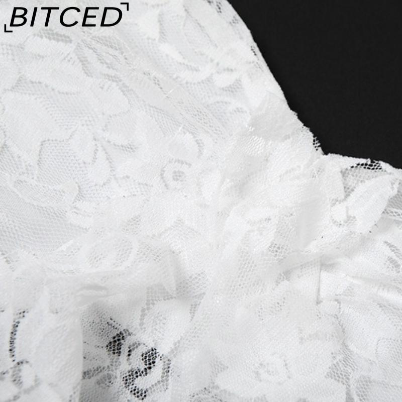 BITCED Summer Women's Solid-Colour Slim-Fit High-Waisted Fashion Strapless Backless Lace Dress