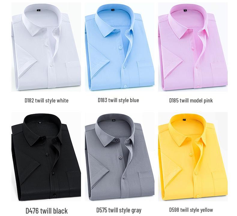 Men's Short Sleeve White Twill Dress Shirt - 40% Cotton Professional Wear